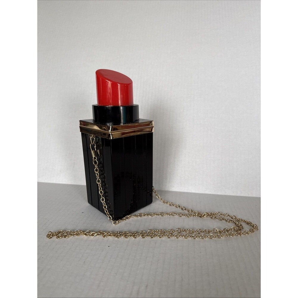 Acrylic Black Lipstick Shape Evening Bags Purses Clutch Chain Strap Conversation